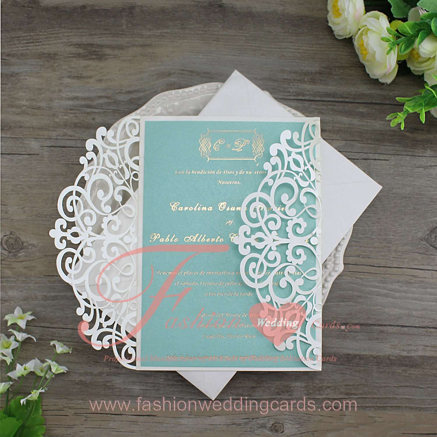 2017 Design Indian Goral Mint Wedding Invitation Card